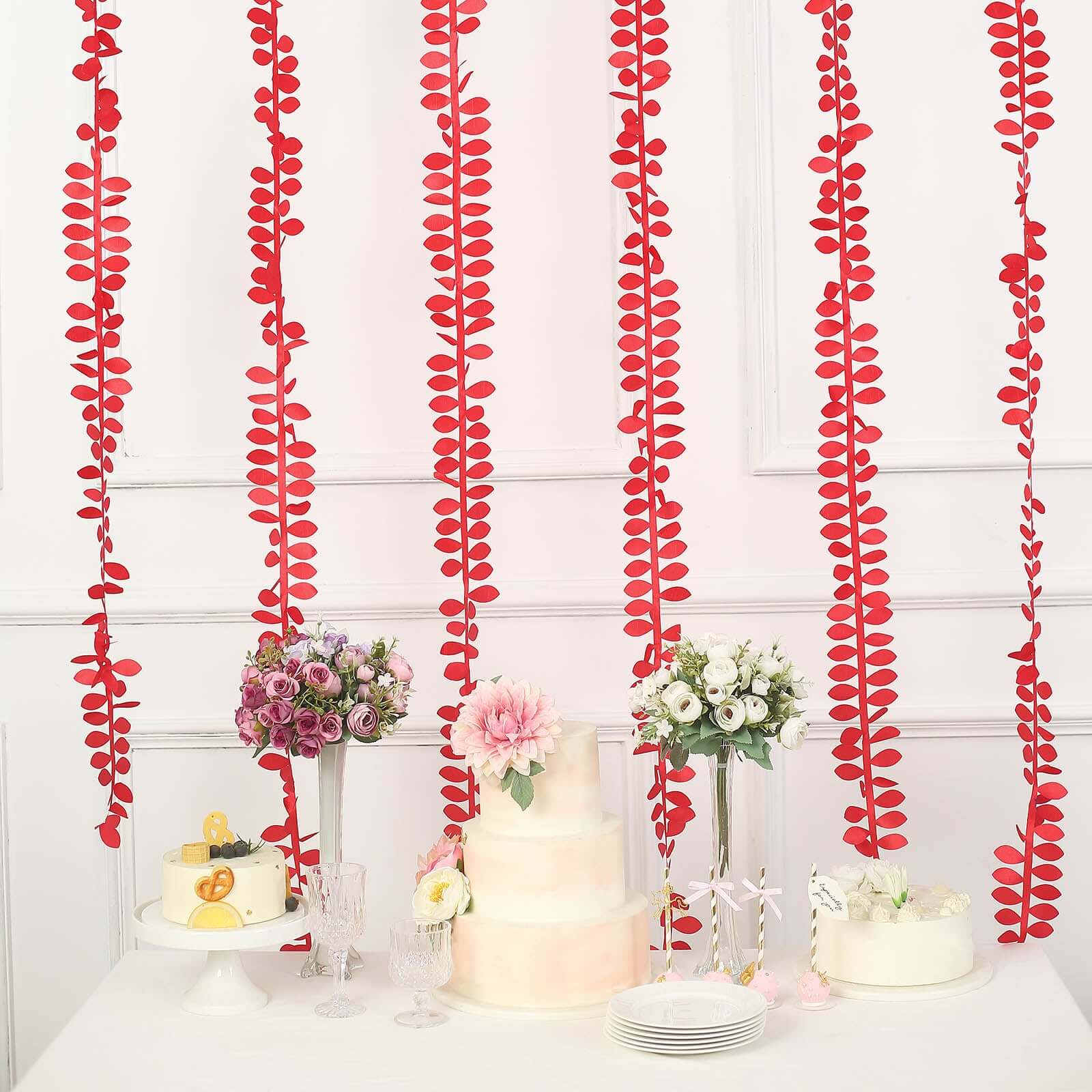 Taffeta Ribbon Sash with 4" Leaf Petal Design Red 50ft - Sophisticated Artificial Fabric Garland