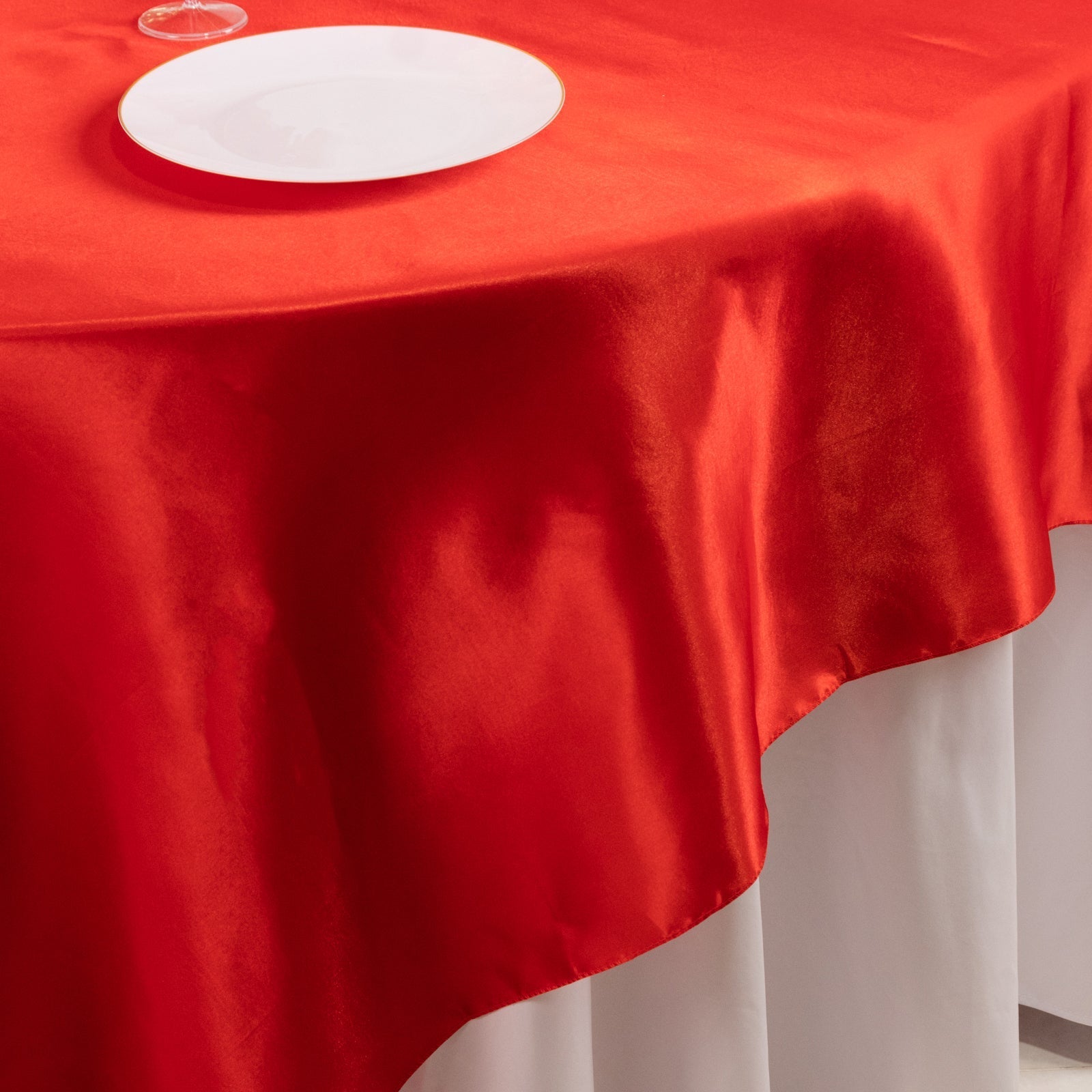 Satin 90"x90" Table Overlay Square Tablecloth Red - Smooth Finish Table Topper