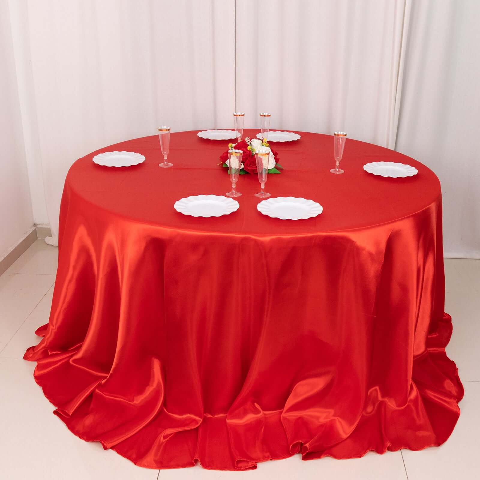 Satin 132" Round Tablecloth Red - Stylish Seamless Table Cover