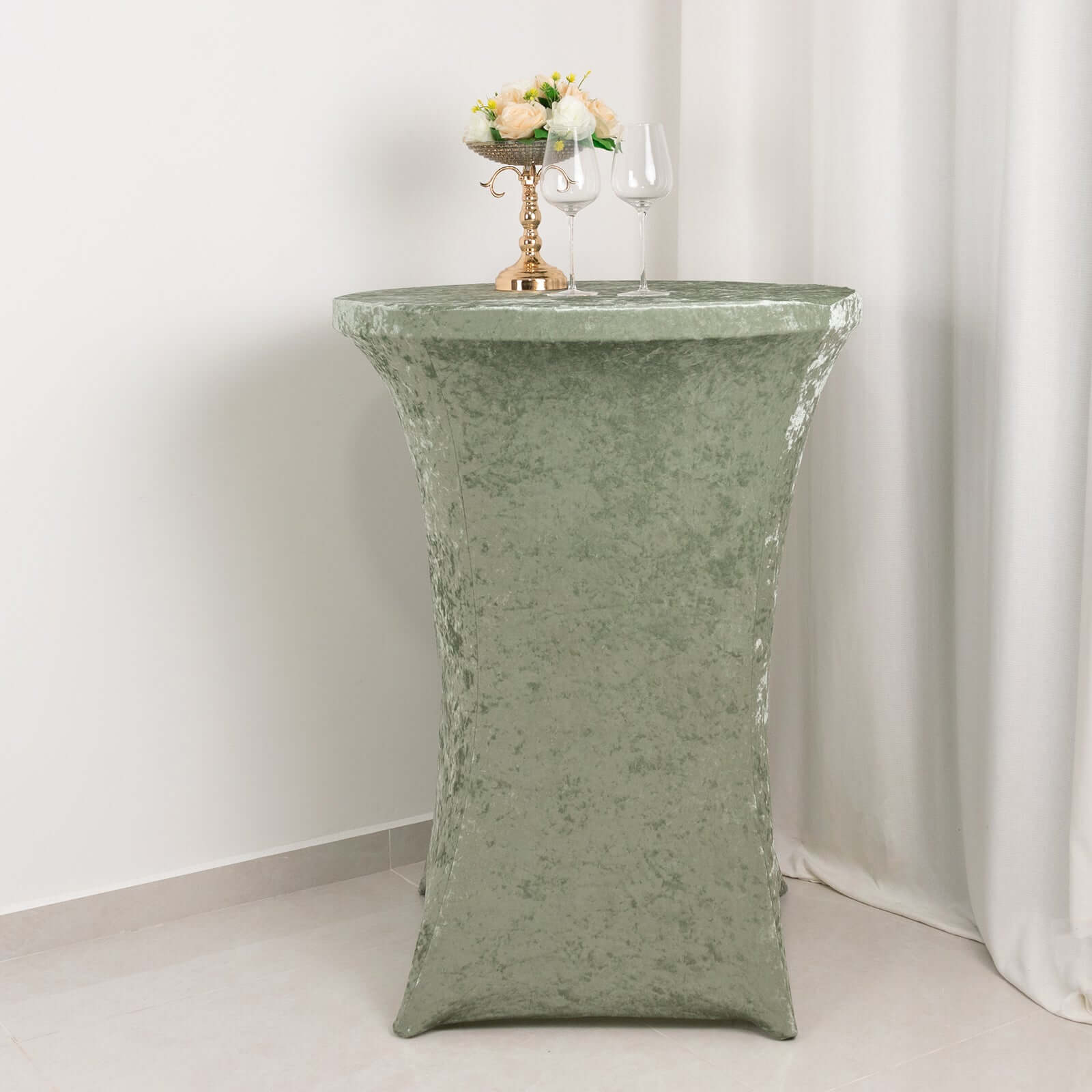 Crushed Velvet Spandex 30" Round Cocktail Table Cover Sage Green Smooth Highboy Tablecloth