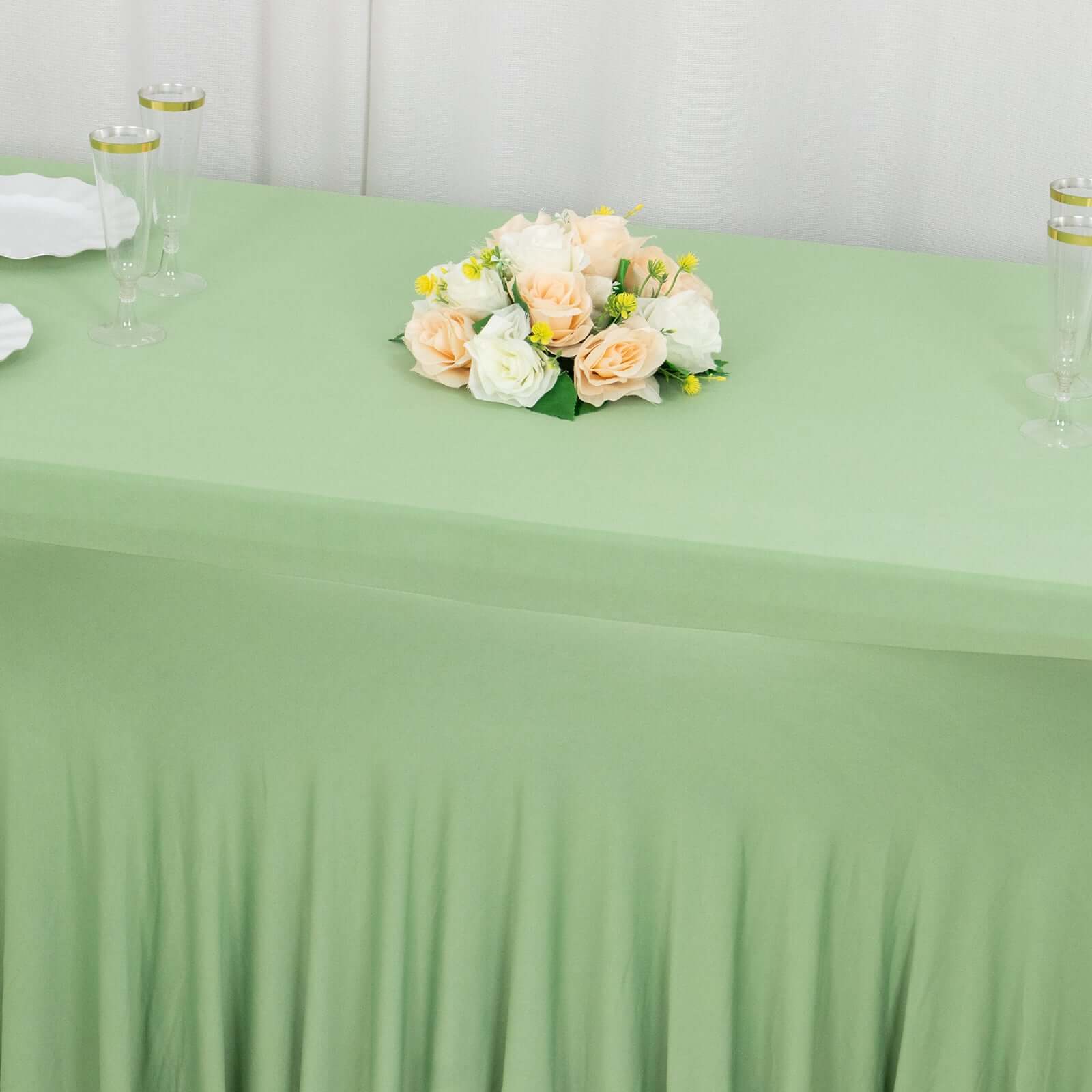 Spandex Rectangle 72"x30" Table Skirt Sage Green with Wavy Skirt-Like Effect Table Cover