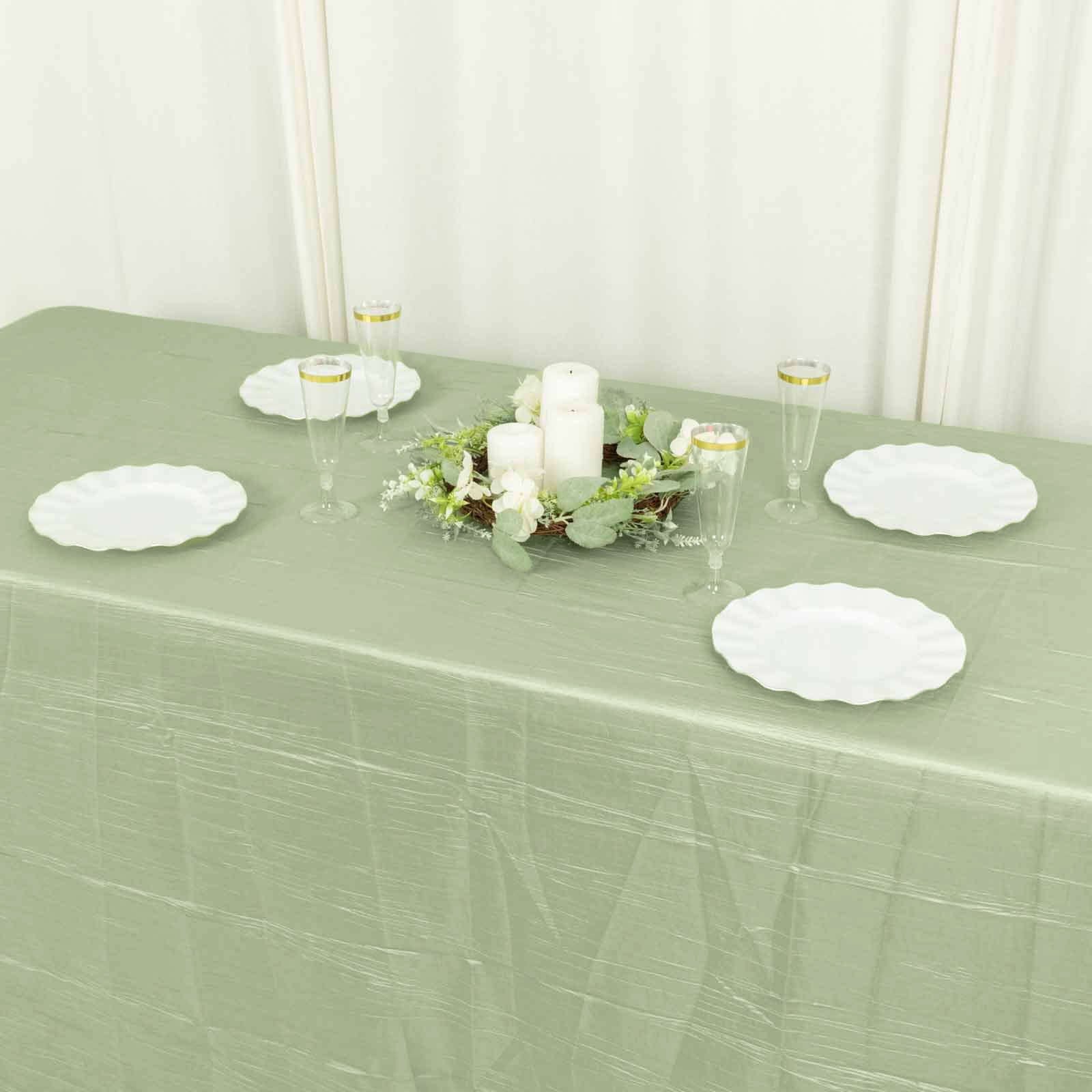 Taffeta 90"x132" Rectangle Tablecloth Sage Green - Seamless Accordion Crinkle Table Cover