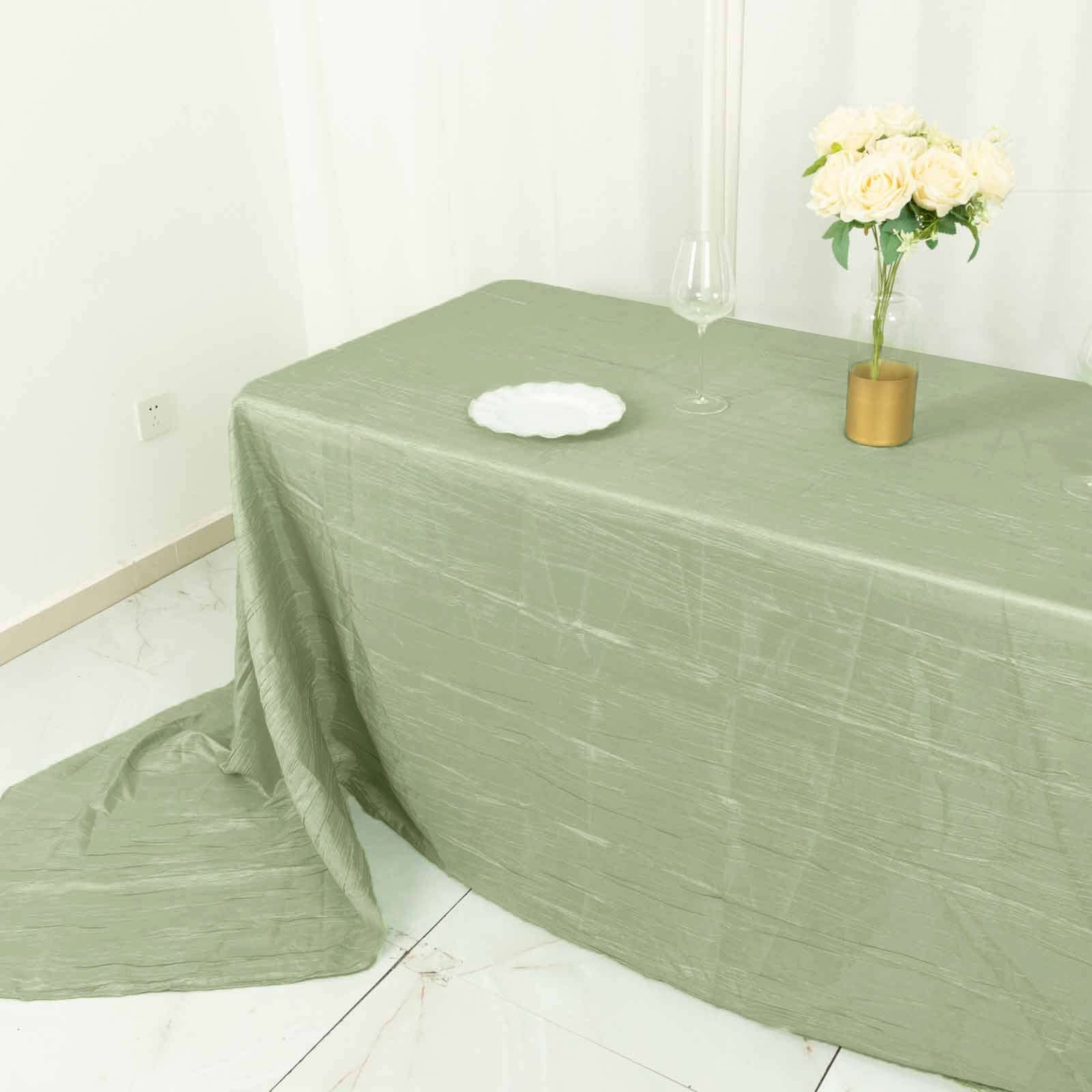 Taffeta 90"x156" Rectangle Tablecloth Sage Green - Accordion Crinkle Seamless Table Cover