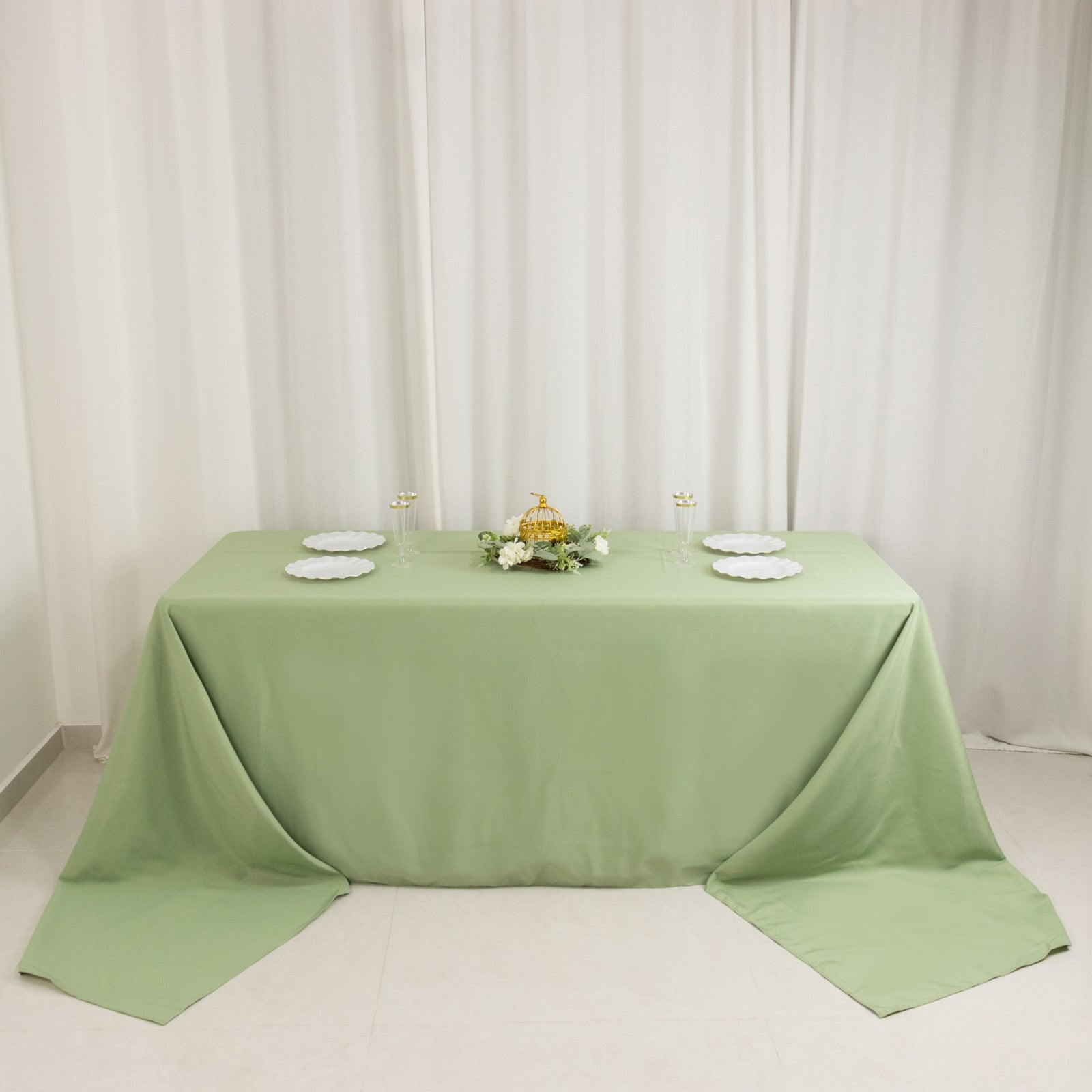 Premium Polyester 90"x156" Rectangle Tablecloth Sage Green - Seamless 220GSM Stain-Resistant Table Cover