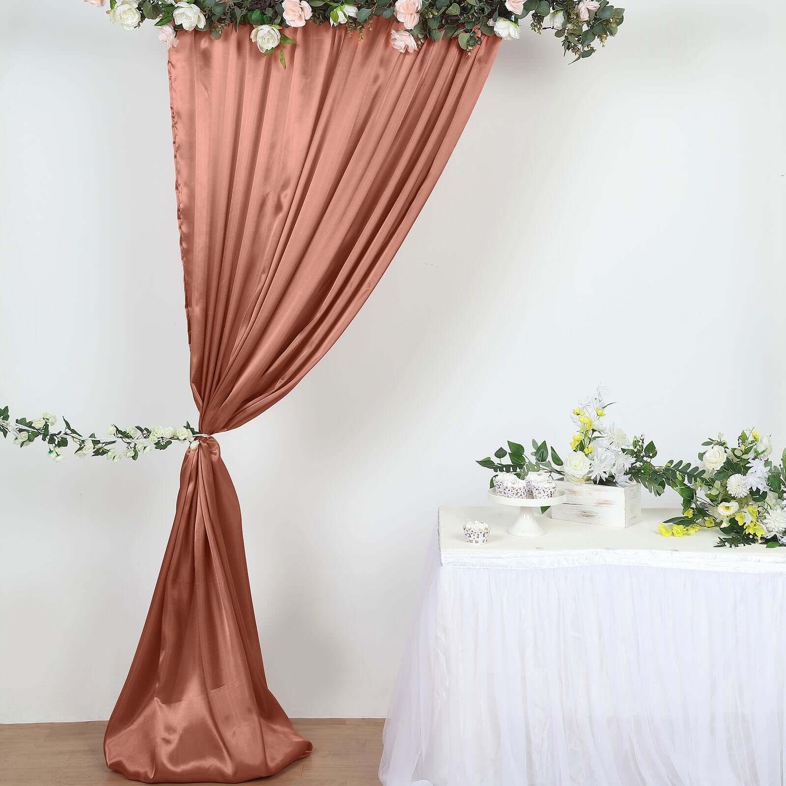8ftx10ft Terracotta (Rust) Satin Event Curtain Drapes, Backdrop Event Panel