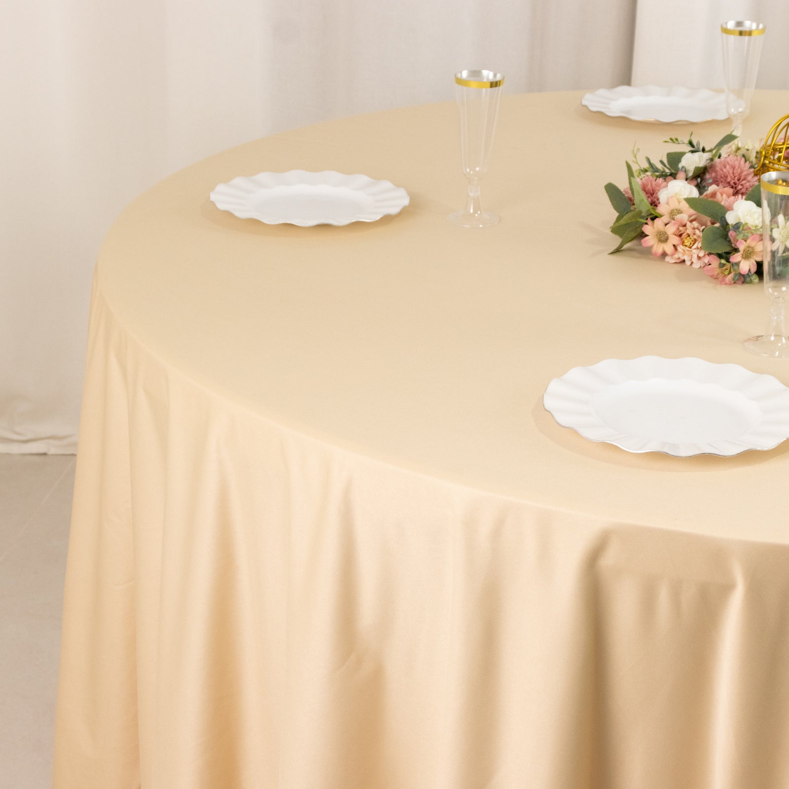Scuba Round 108" Tablecloth Beige - Wrinkle Free & Stain Resistant Table Cover
