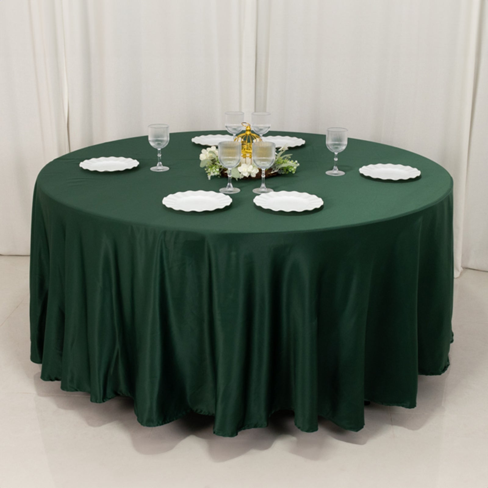 Lamour Satin 108" Round Tablecloth Hunter Emerald Green - Durable & Silk-Like Table Cover