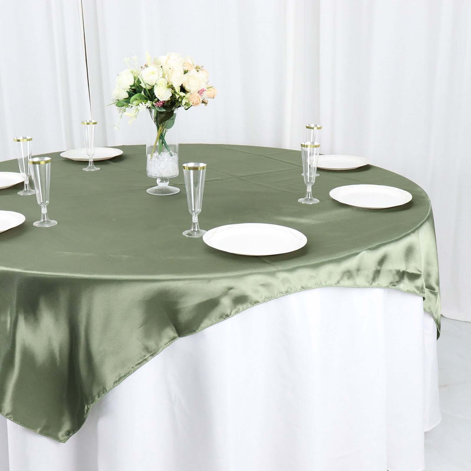 Satin 60"x60" Table Overlay Square Tablecloth Dusty Sage Green - Smooth Silky Touch Table Cover
