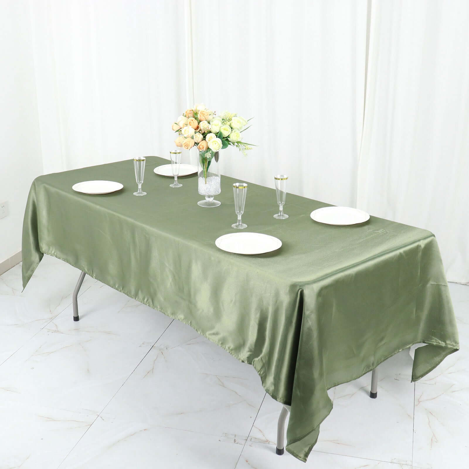 Satin Rectangular 60"x102" Tablecloth Dusty Sage Green - Smooth and Lustrous Table Cover