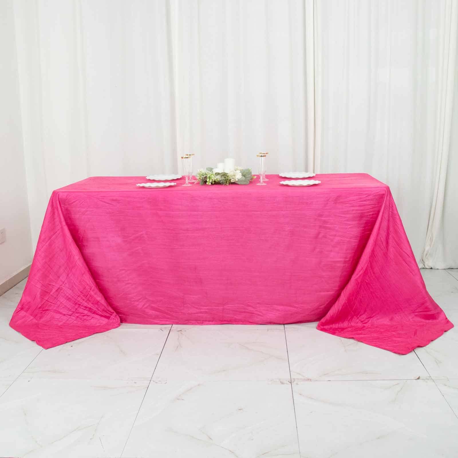 Taffeta 90"x132" Rectangle Tablecloth Fuchsia - Seamless Accordion Crinkle Table Cover