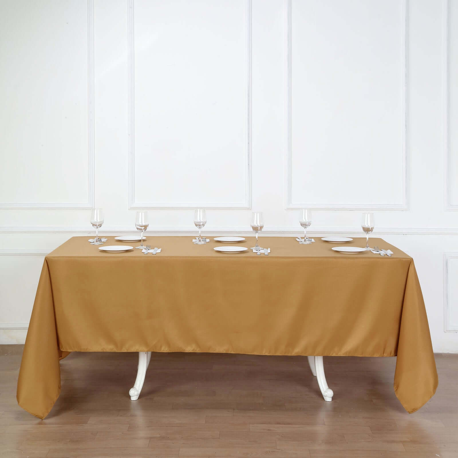 Polyester 72"x120" Rectangle Tablecloth Gold - Durable and Stylish for Events