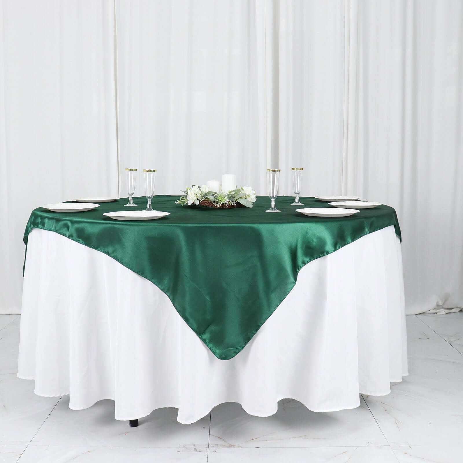 Satin 60"x60" Table Overlay Square Tablecloth Hunter Emerald Green - Smooth Silky Touch Table Cover