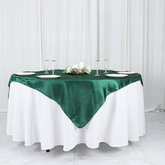 Satin 60"x60" Table Overlay Square Tablecloth Hunter Emerald Green - Smooth Silky Touch Table Cover