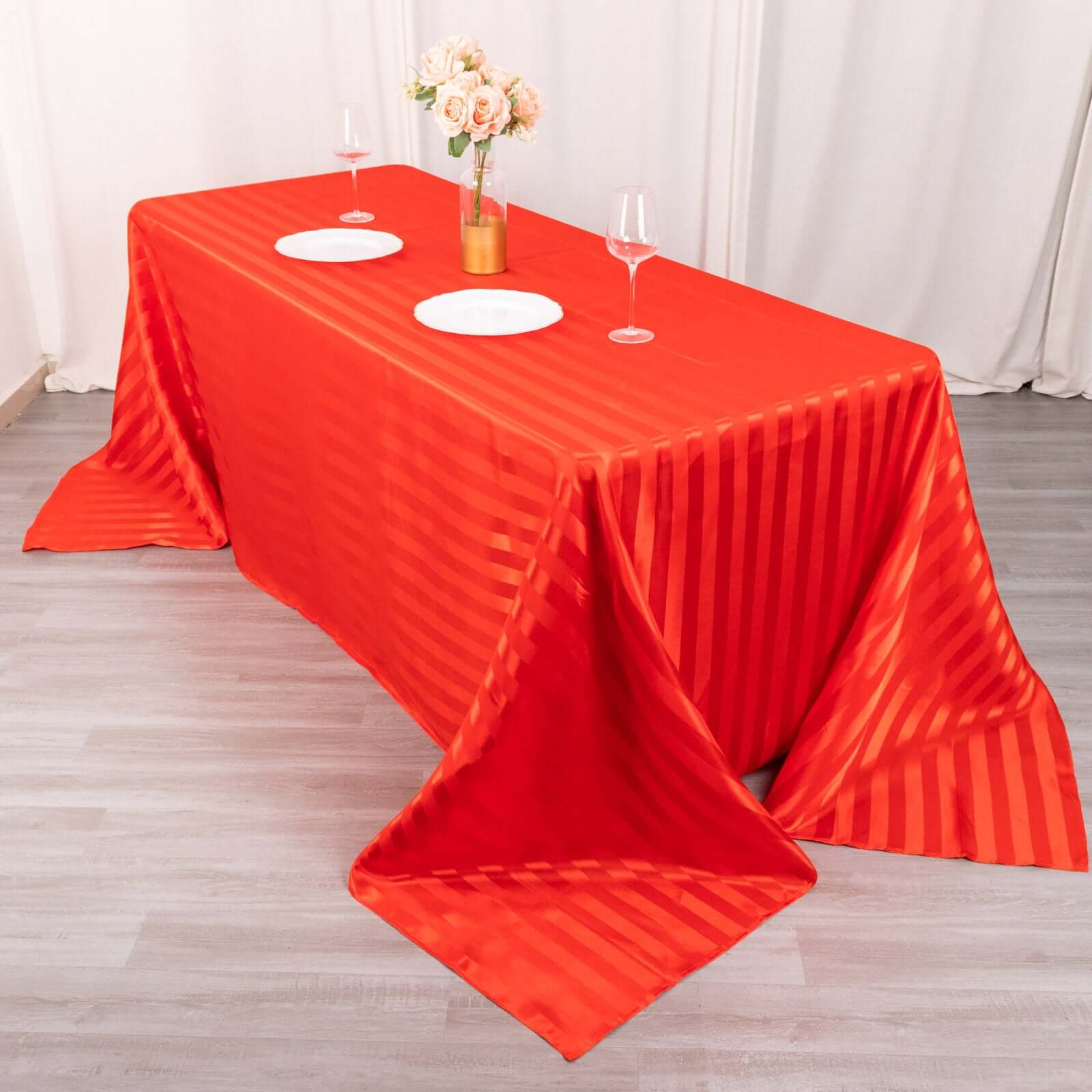 Satin Striped 90"x132" Rectangular Tablecloth Red - Seamless Silky Smooth Table Cover