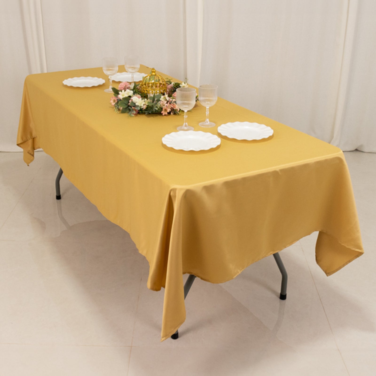 Lamour Satin 60"x102" Rectangle Tablecloth Champagne - Durable & Silky Soft Feel Table Cover
