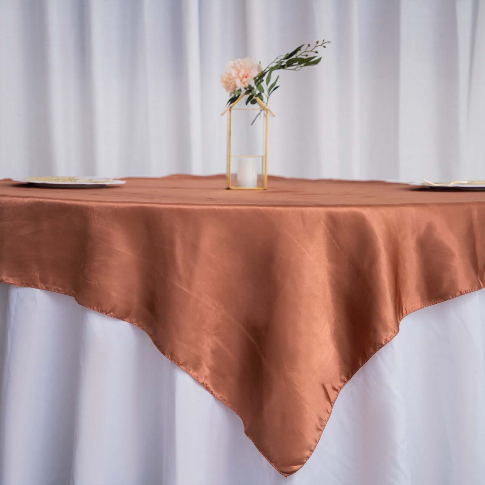 Satin 60"x60" Table Overlay Square Tablecloth Terracotta (Rust) - Smooth Silky Touch Table Cover