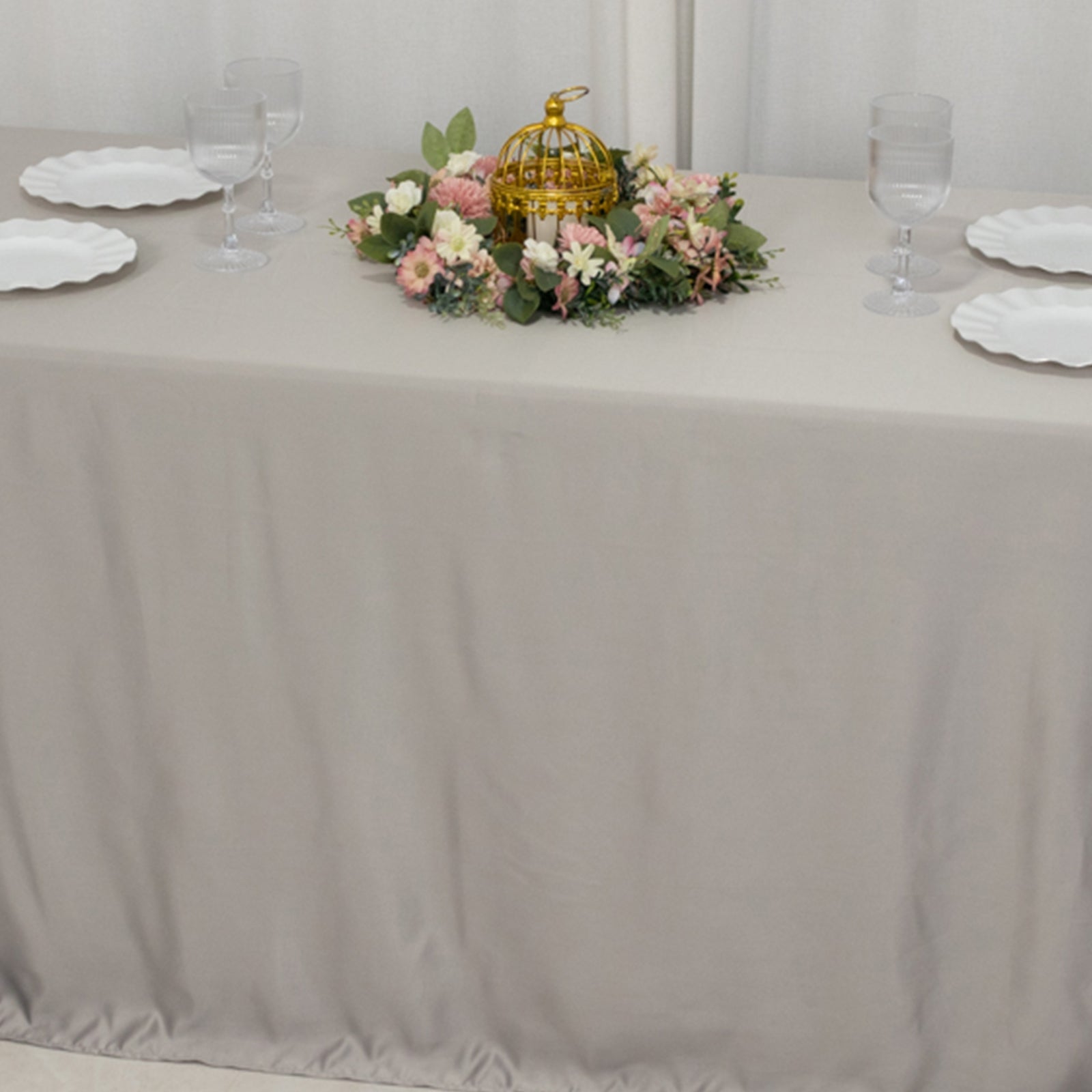 Lamour Satin 90"x132" Rectangle Tablecloth Silver - Soft & Silk-Like Seamless Table Cover