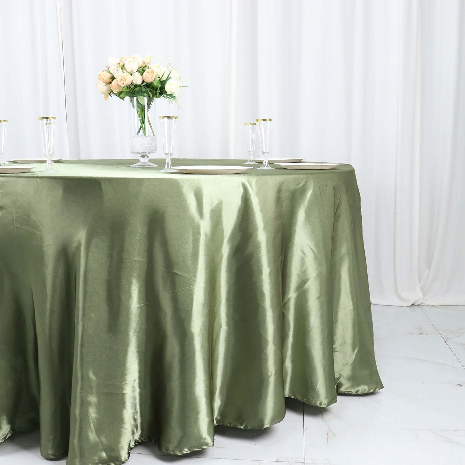 Satin 120" Round Tablecloth Dusty Sage Green - Stylish Seamless Table Cover
