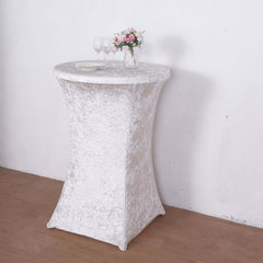 Crushed Velvet Spandex 30" Round Cocktail Table Cover White Smooth Highboy Tablecloth