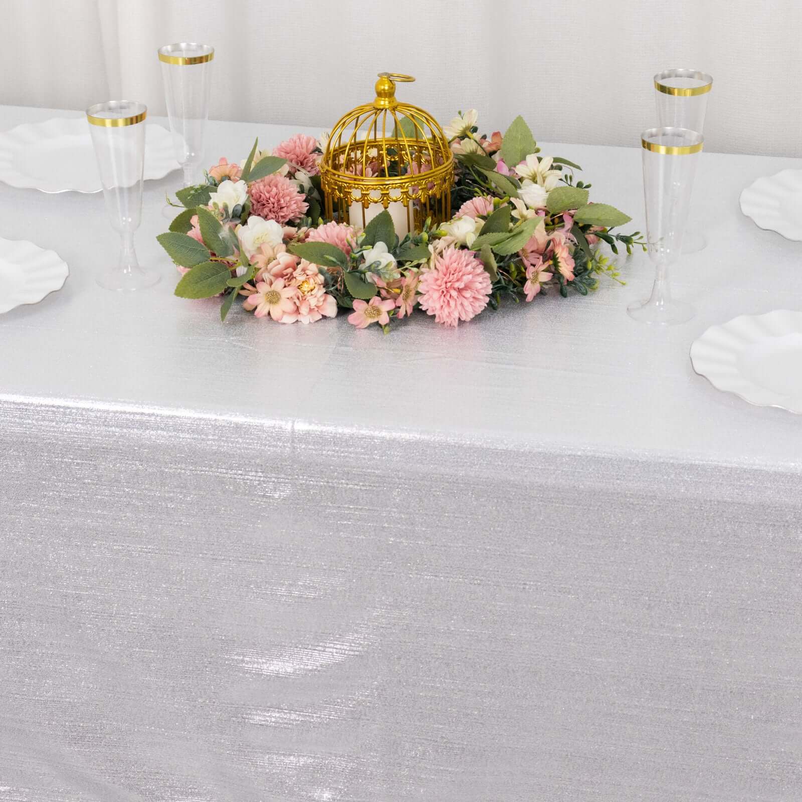 Sequin Dots Polyester 60"x126" Rectangle Tablecloth Shimmering Silver - Wrinkle Free & Sparkling Table Cover