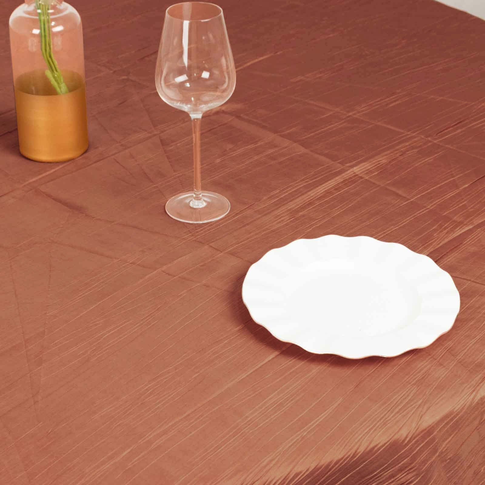 Taffeta 90"x90" Table Overlay Square Tablecloth Terracotta (Rust) - Accordion Crinkle Table Cover