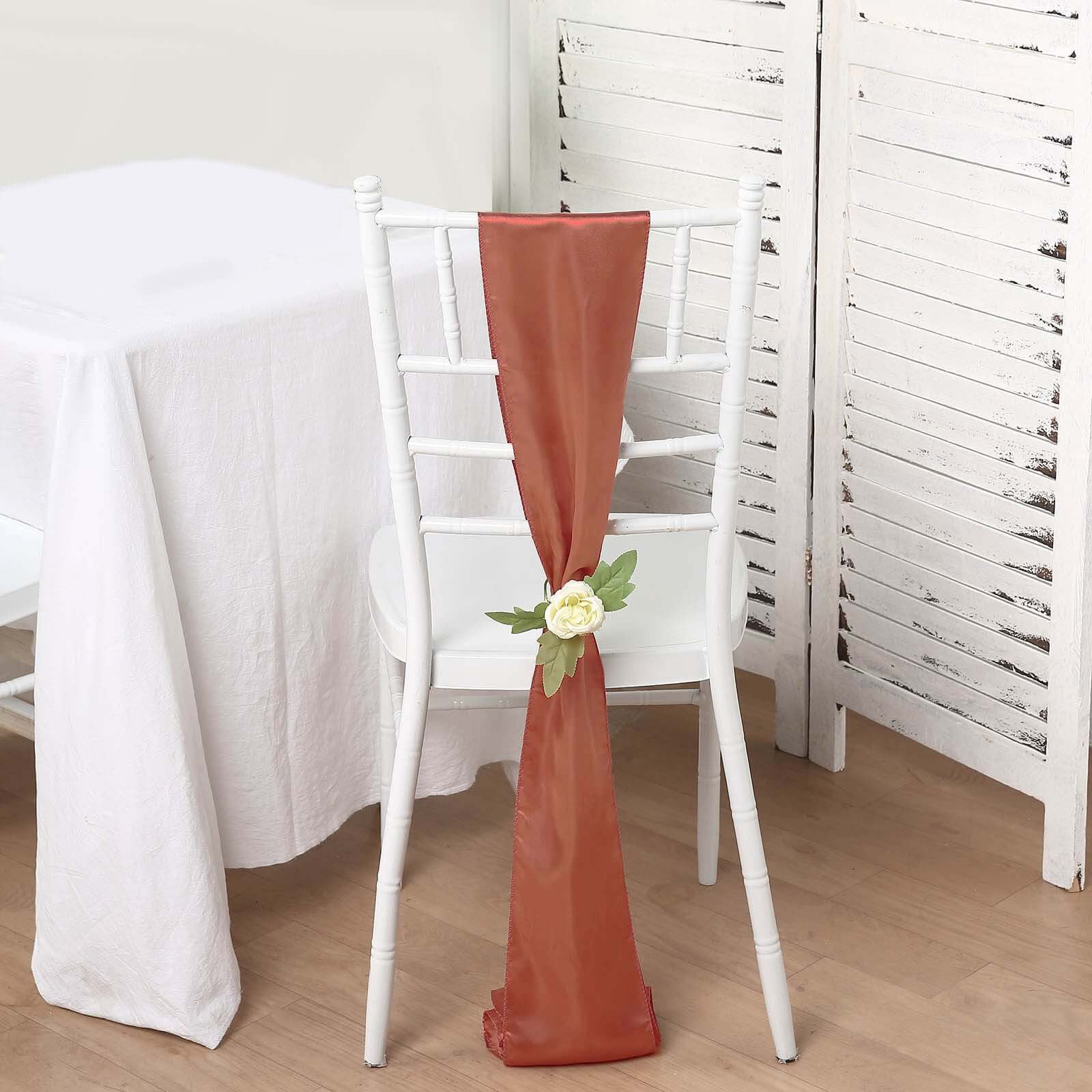 5 Pack Satin Chair Sashes Terracotta (Rust) - Durable Chair Bows with Shiny Finish 6"x106"
