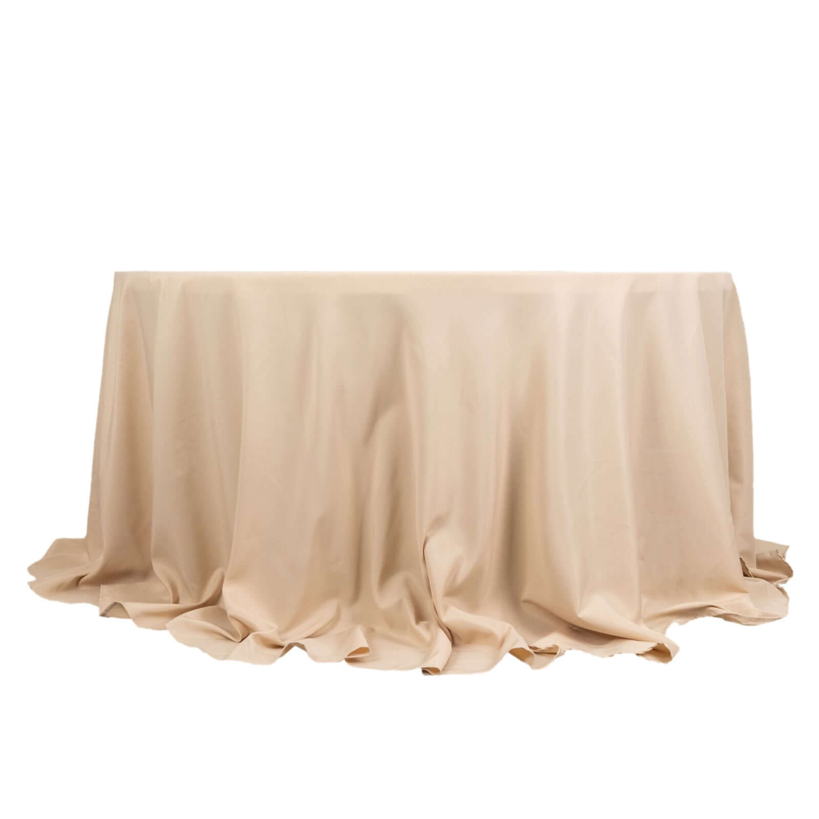 Premium Polyester 132" Round Tablecloth Beige - Seamless 220GSM Wrinkle-Resistant Table Cover