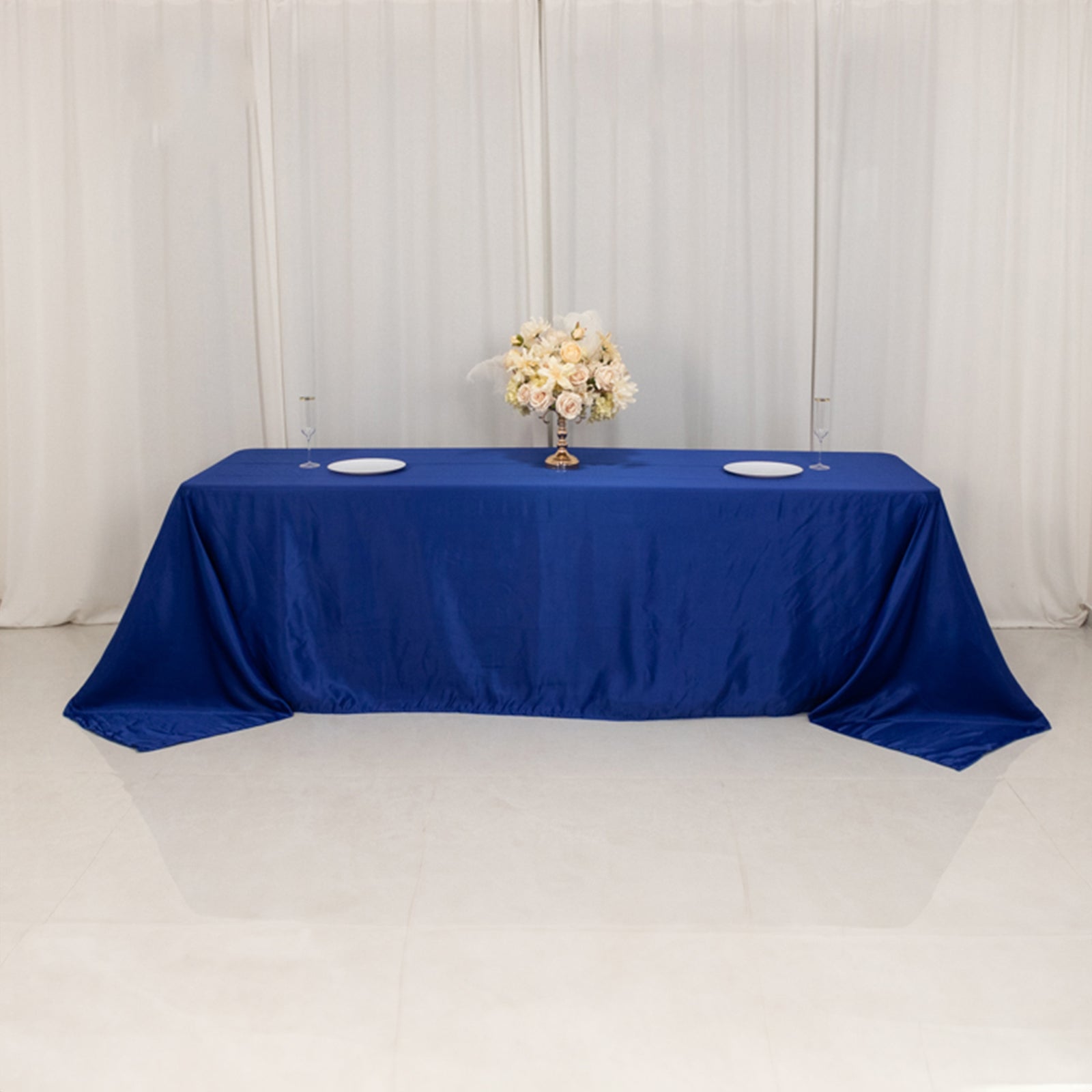Lamour Satin 90"x156" Rectangle Tablecloth Royal Blue - Luxurious, Soft Seamless Table Cover