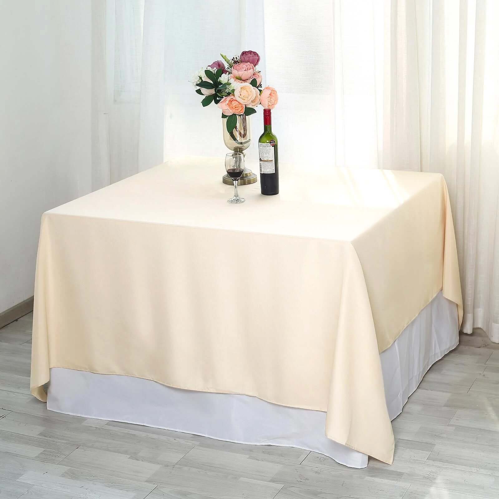 Polyester Square 90"x90" Tablecloth Beige - Wrinkle-Resistant & Durable Table Cover