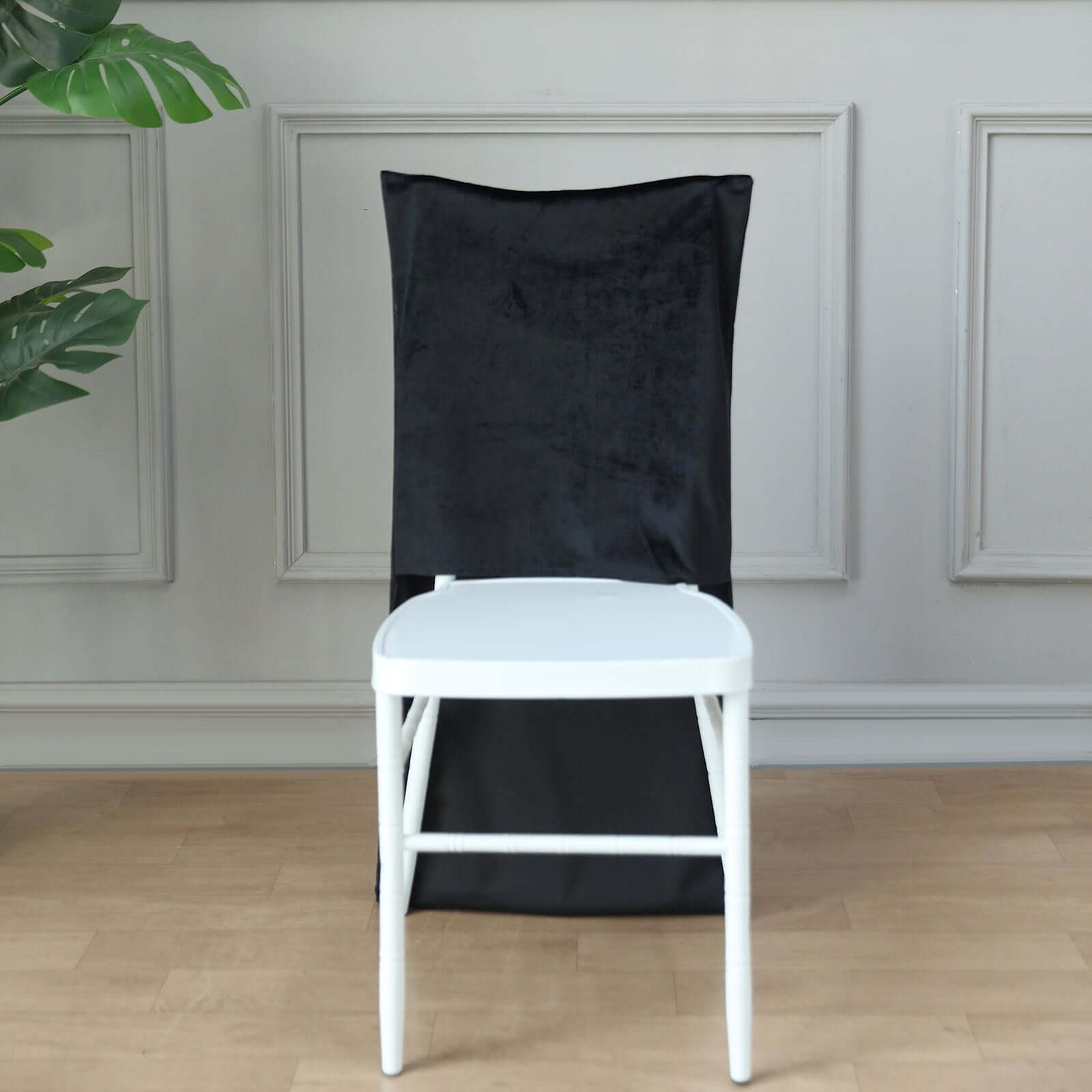 Velvet Chair Back Slipcover for Chiavari Chairs Black - Soft and Smooth Solid Chair Back Cover Cap for Weddings