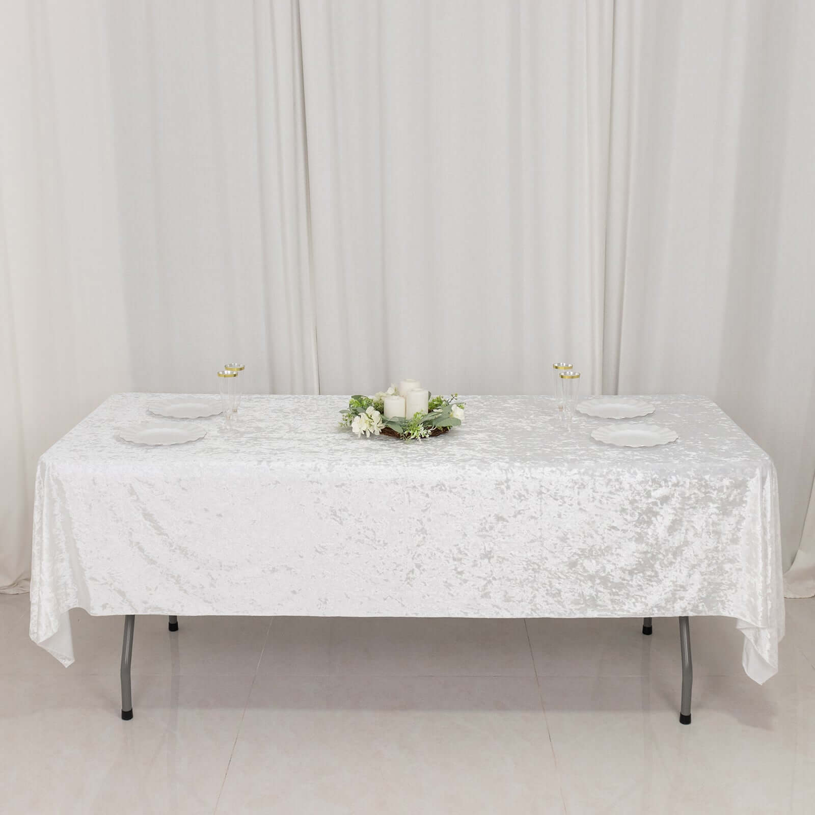 Premium Crushed Velvet 60"x102" Rectangle Tablecloth White - Reusable Soft & Classy Table Cover