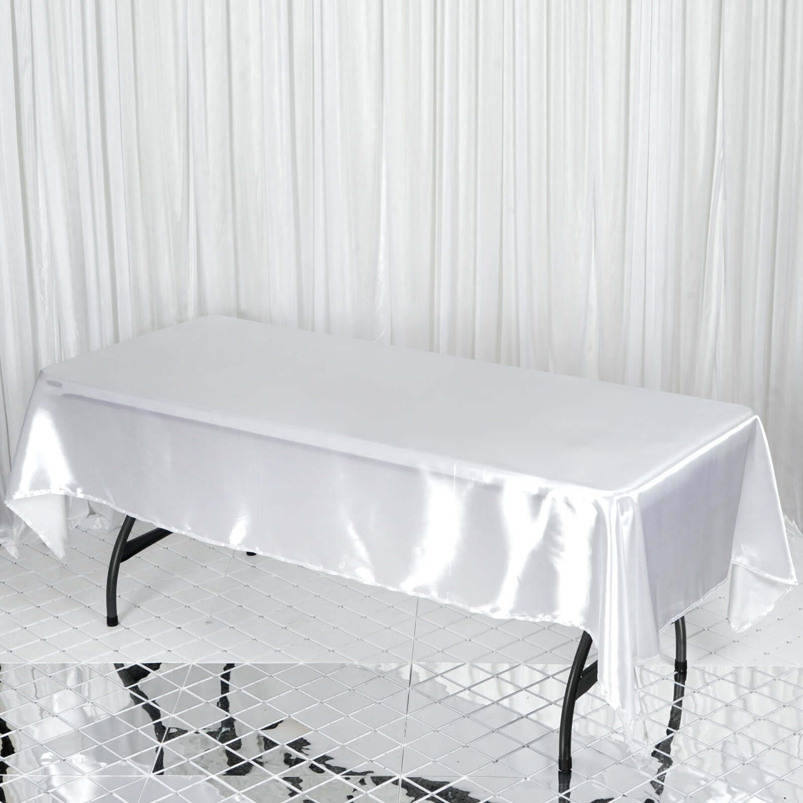 Satin Rectangular 60"x102" Tablecloth White - Smooth and Lustrous Finish for Weddings and Parties
