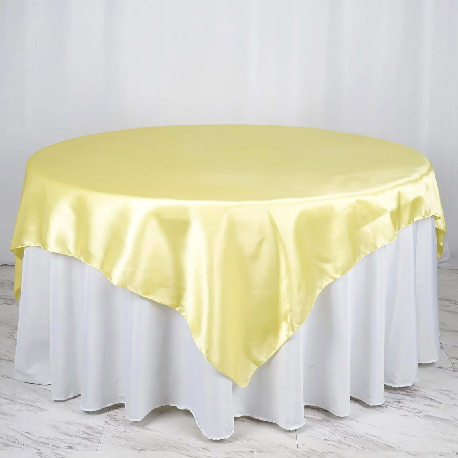Satin 72"x72" Table Overlay Square Tablecloth Yellow - Smooth Finish Table Cover