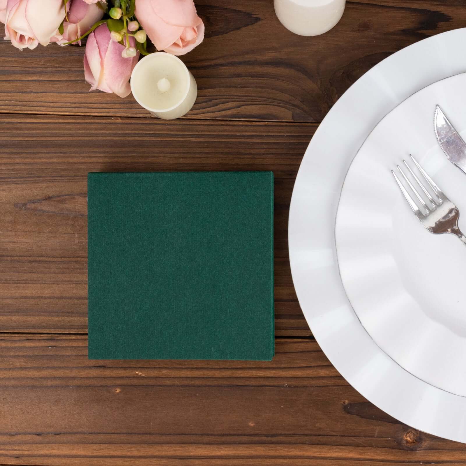 20 Pack Linen-Like Paper 5"x5" Napkins Hunter Emerald Green - Highly Absorbent Airlaid Napkins