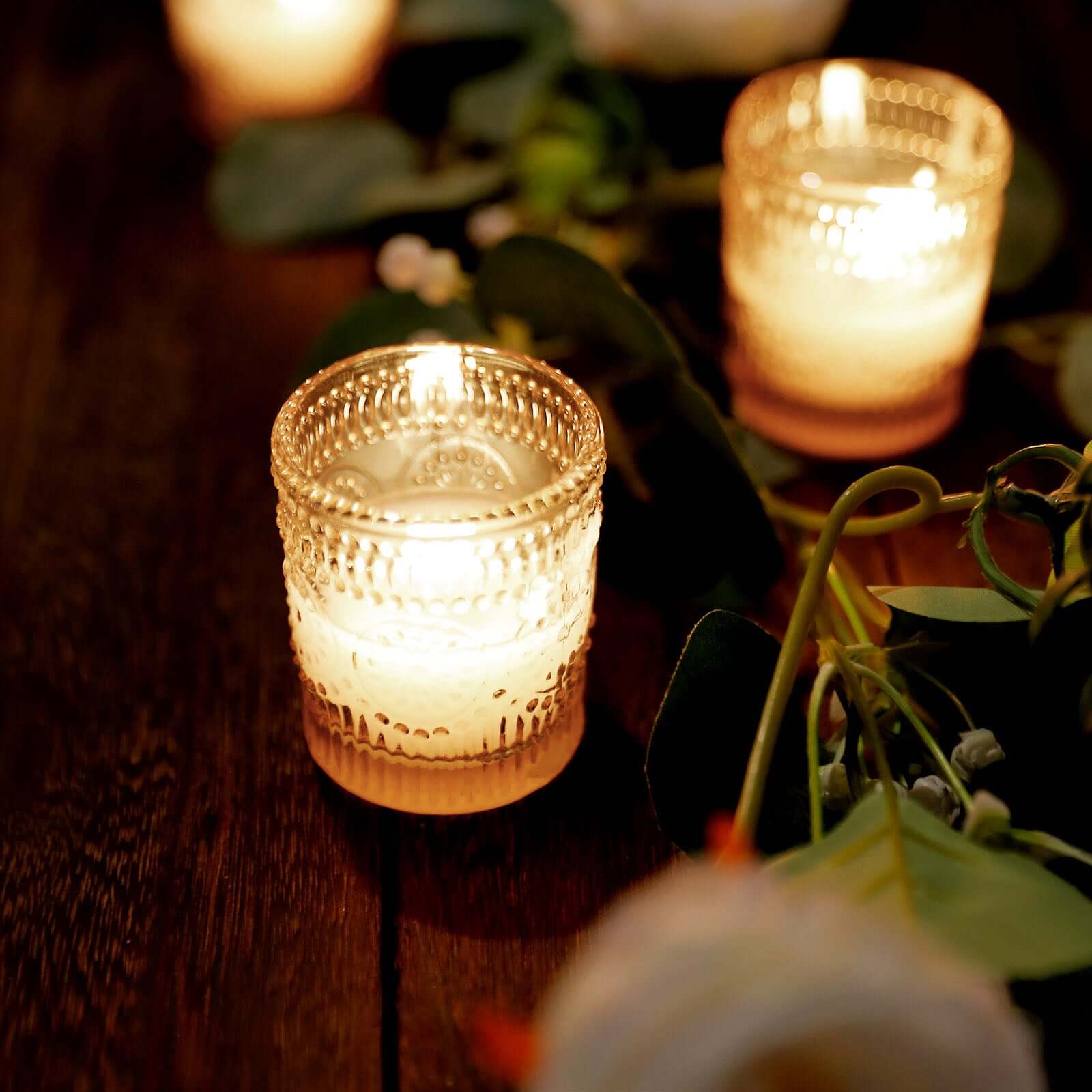 6-Pack Amber Gold Glass Votive Tealight Holders - Stylish Primrose Design for Weddings & Décor