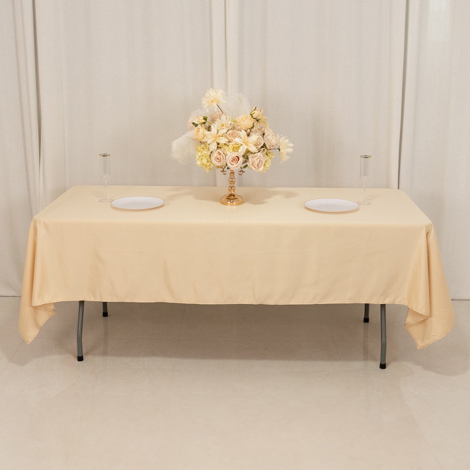 Lamour Satin 60"x102" Rectangle Tablecloth Beige - Durable & Silky Soft Feel Table Cover