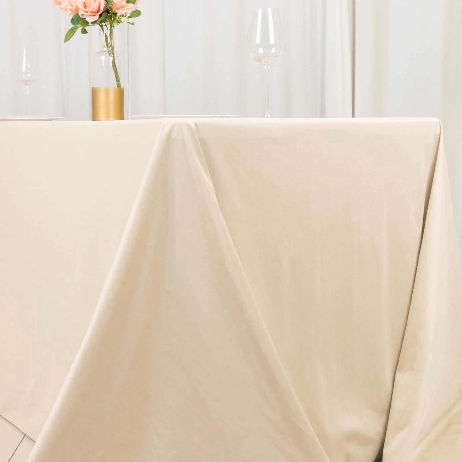 Scuba Rectangular 90"x132" Tablecloth Beige - Wrinkle Free, Stain Resistant & Seamless Table Cover