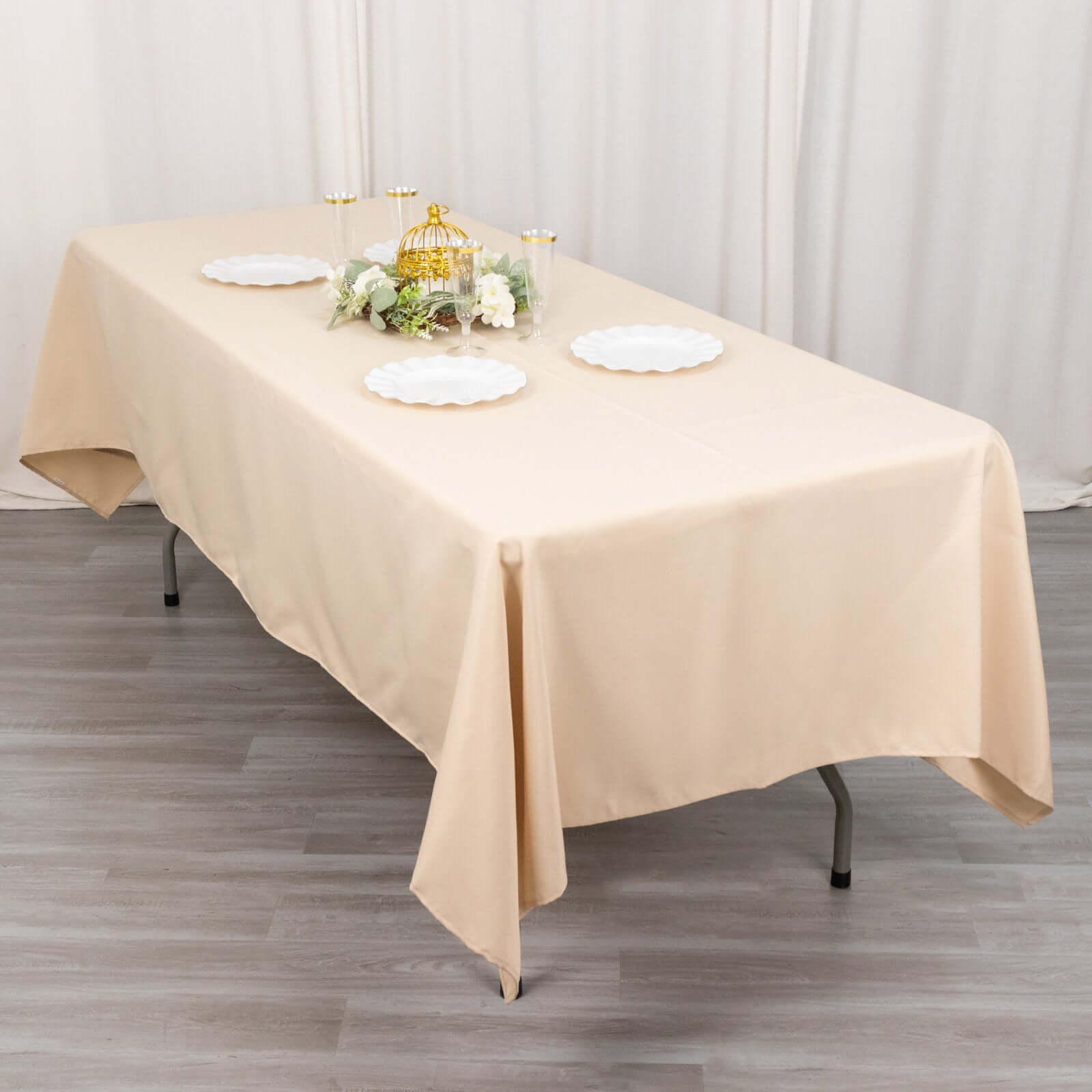 Premium Polyester 60"x102" Rectangle Tablecloth Beige - Durable 220GSM Wrinkle-Resistant Table Cover