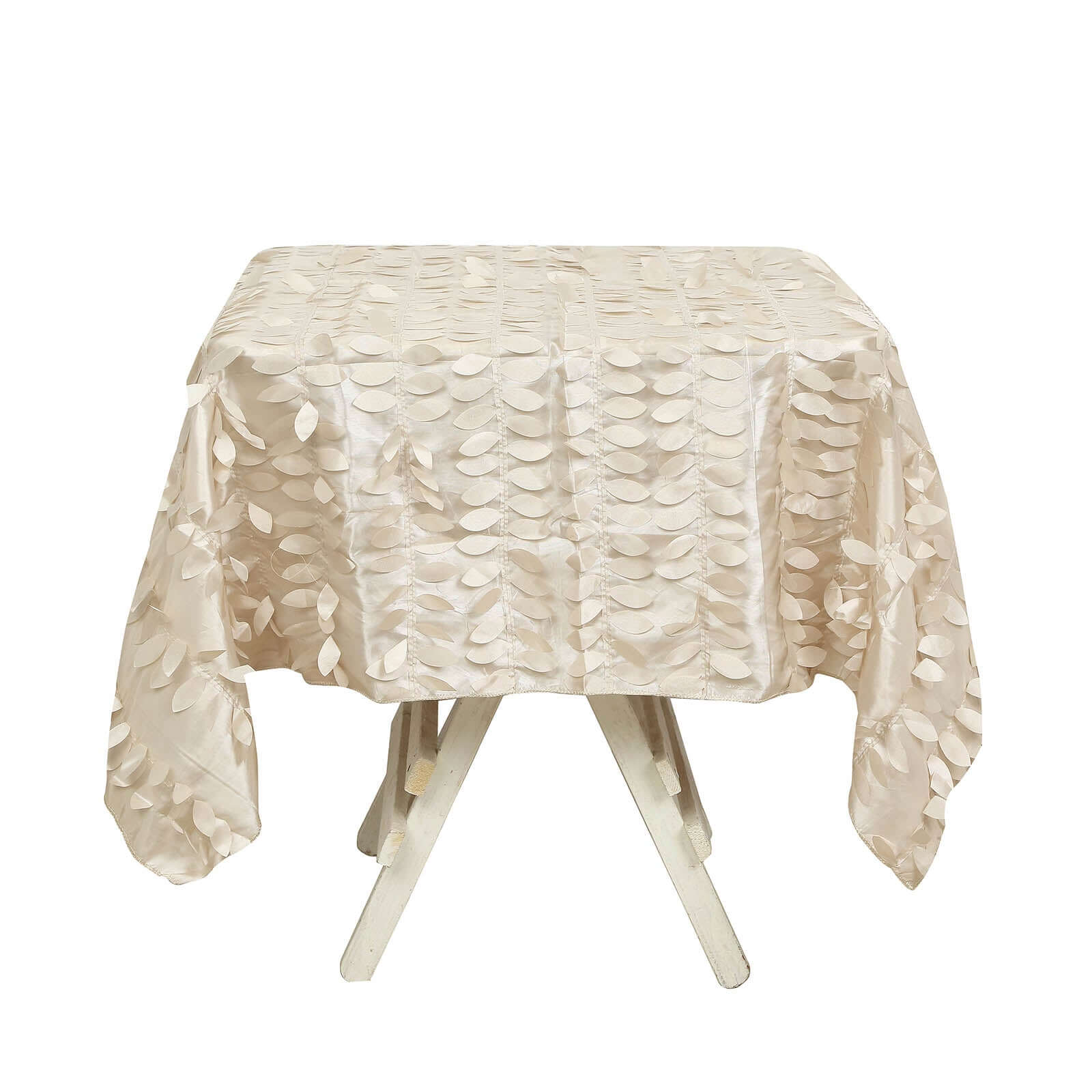 Taffeta 54"x54" Square Tablecloth Beige 3D Leaf Petal Table Cover