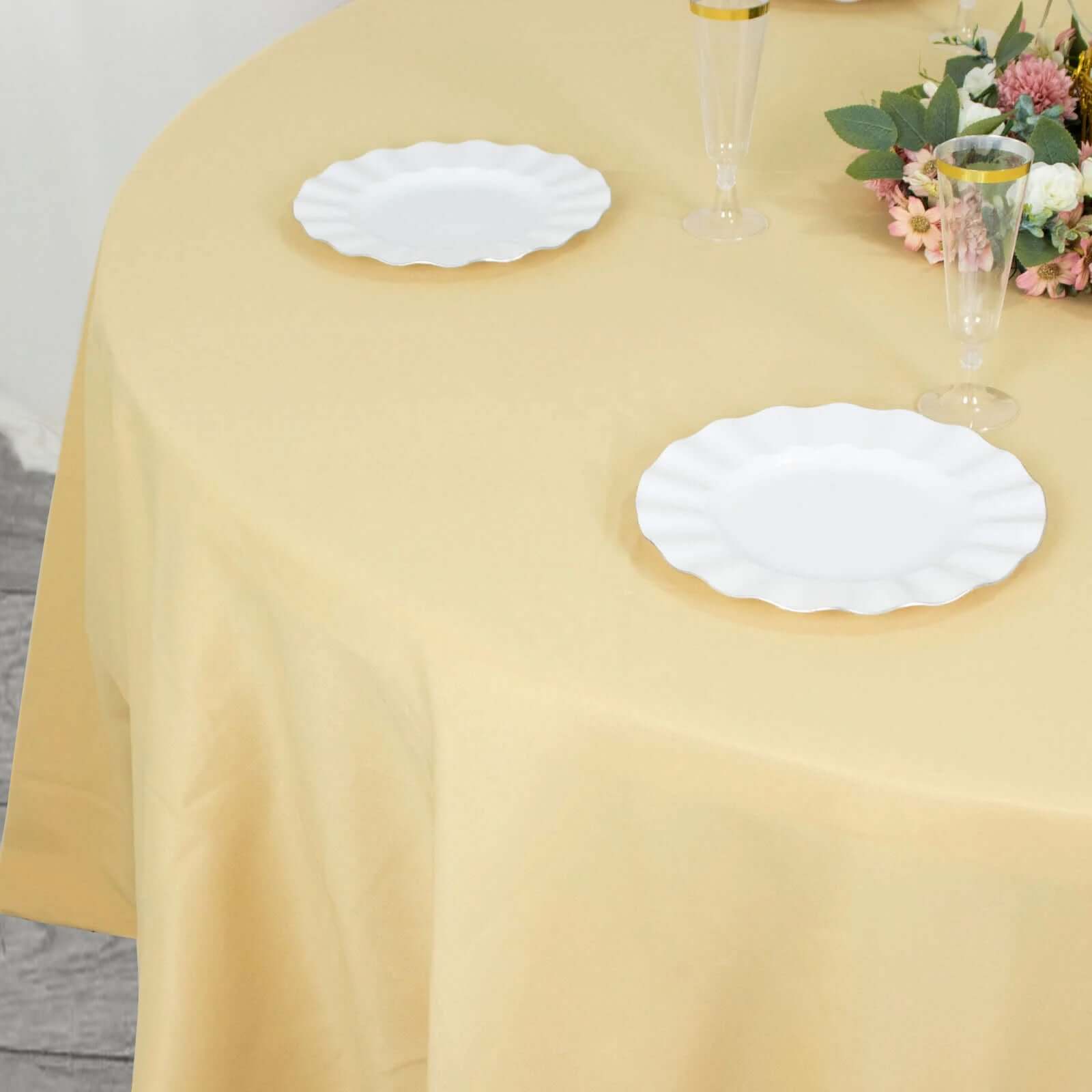 Premium Polyester 132" Round Tablecloth Champagne - Seamless 220GSM Wrinkle-Resistant Table Cover