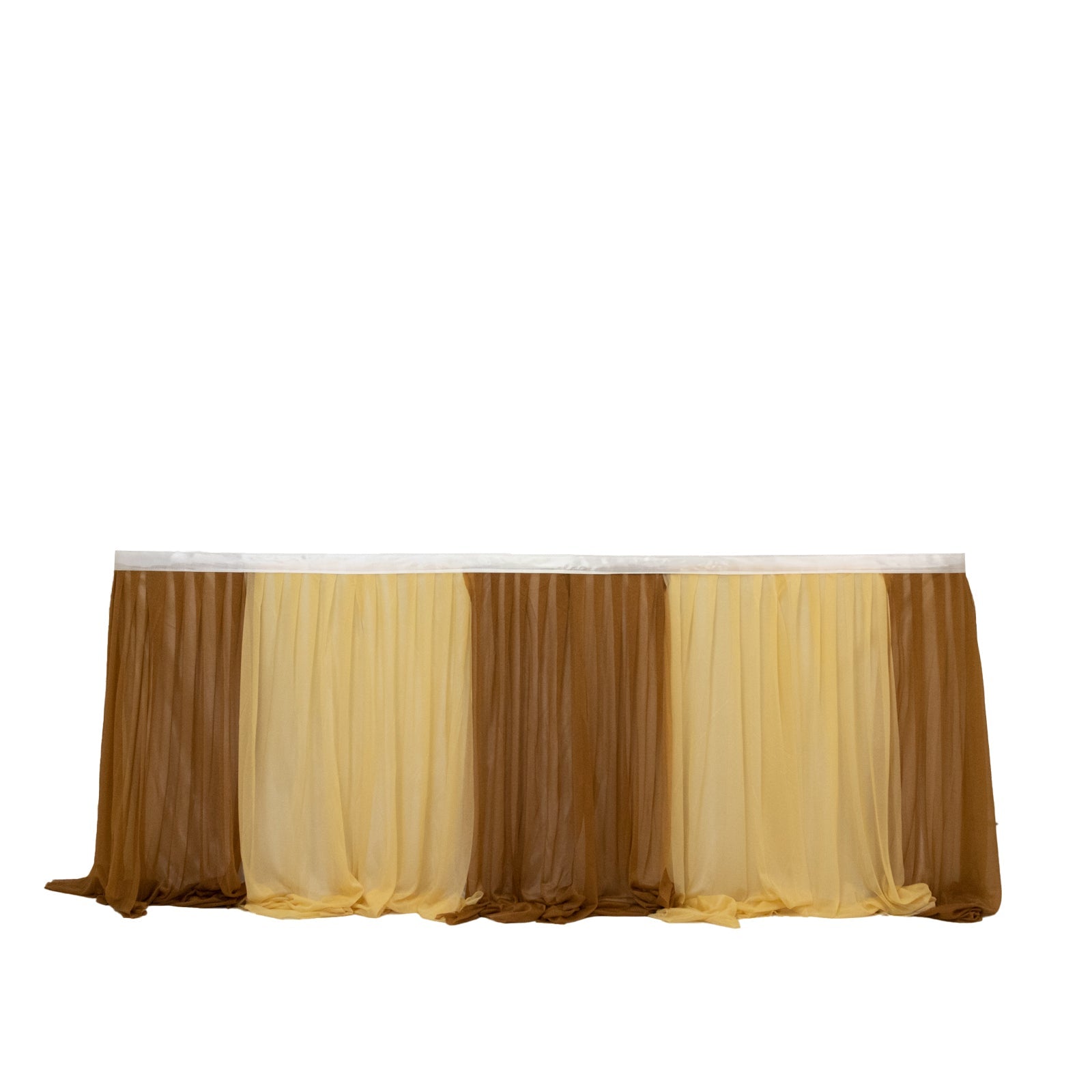 14ft Sheer Pleated Ruffle Skirting Chiffon Table Skirt - Champagne and Gold, Shimmer Sheer, Wrinkle-Free Fabric