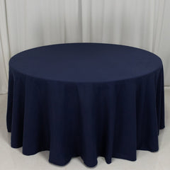 Cotton Blend 120" Round Tablecloth Navy Blue - Seamless Wrinkle-Resistant Table Cover