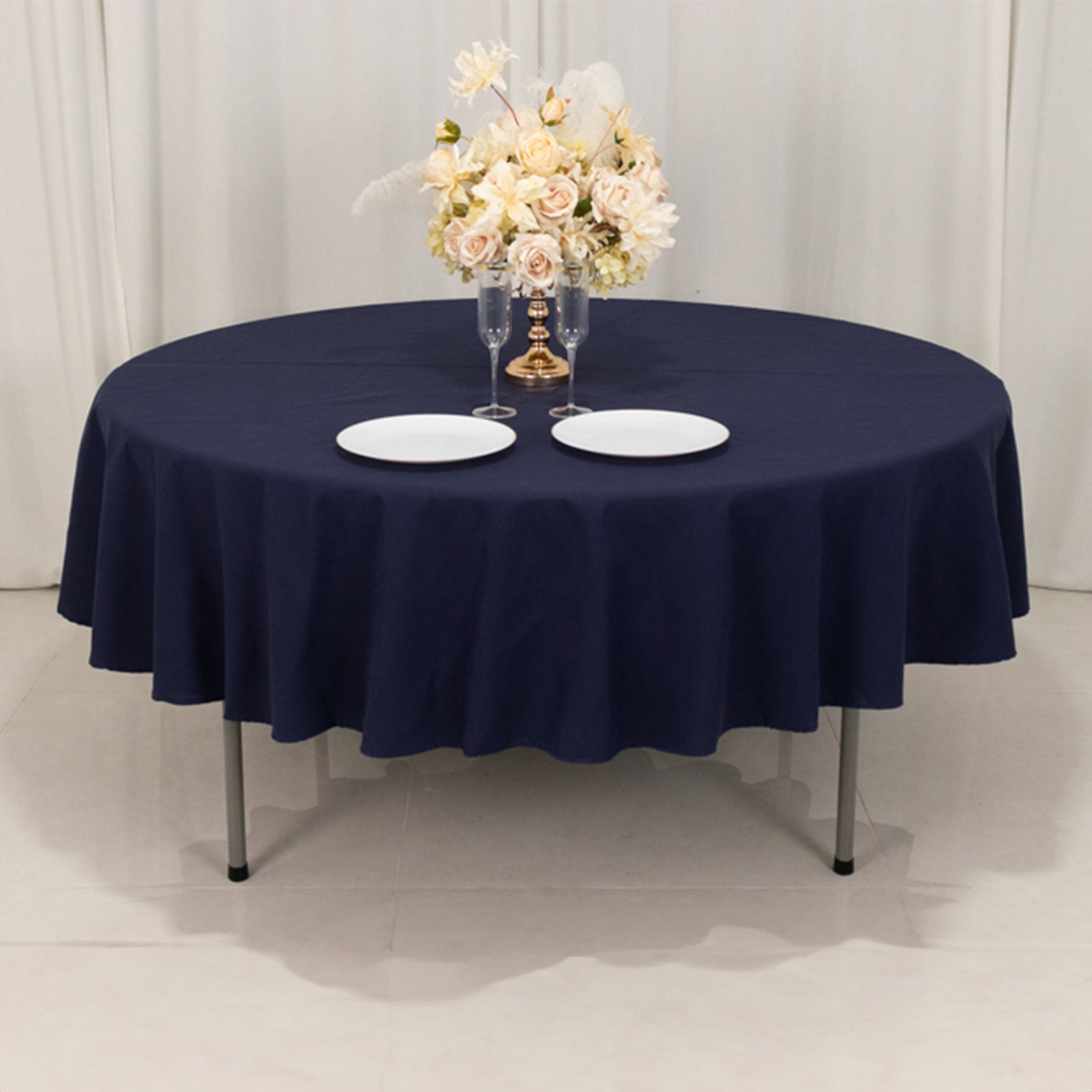 Cotton Blend 90" Round Tablecloth Navy Blue - Wrinkle-Resistant Table Cover