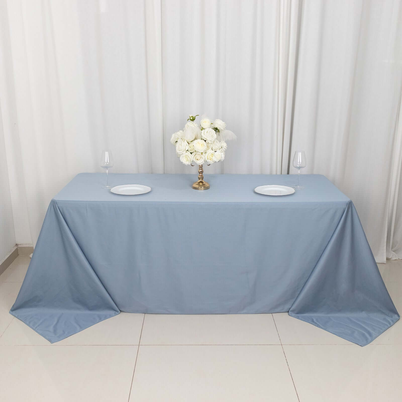 Scuba Rectangular 90"x132" Tablecloth Dusty Blue - Wrinkle Free, Stain Resistant & Seamless Table Cover
