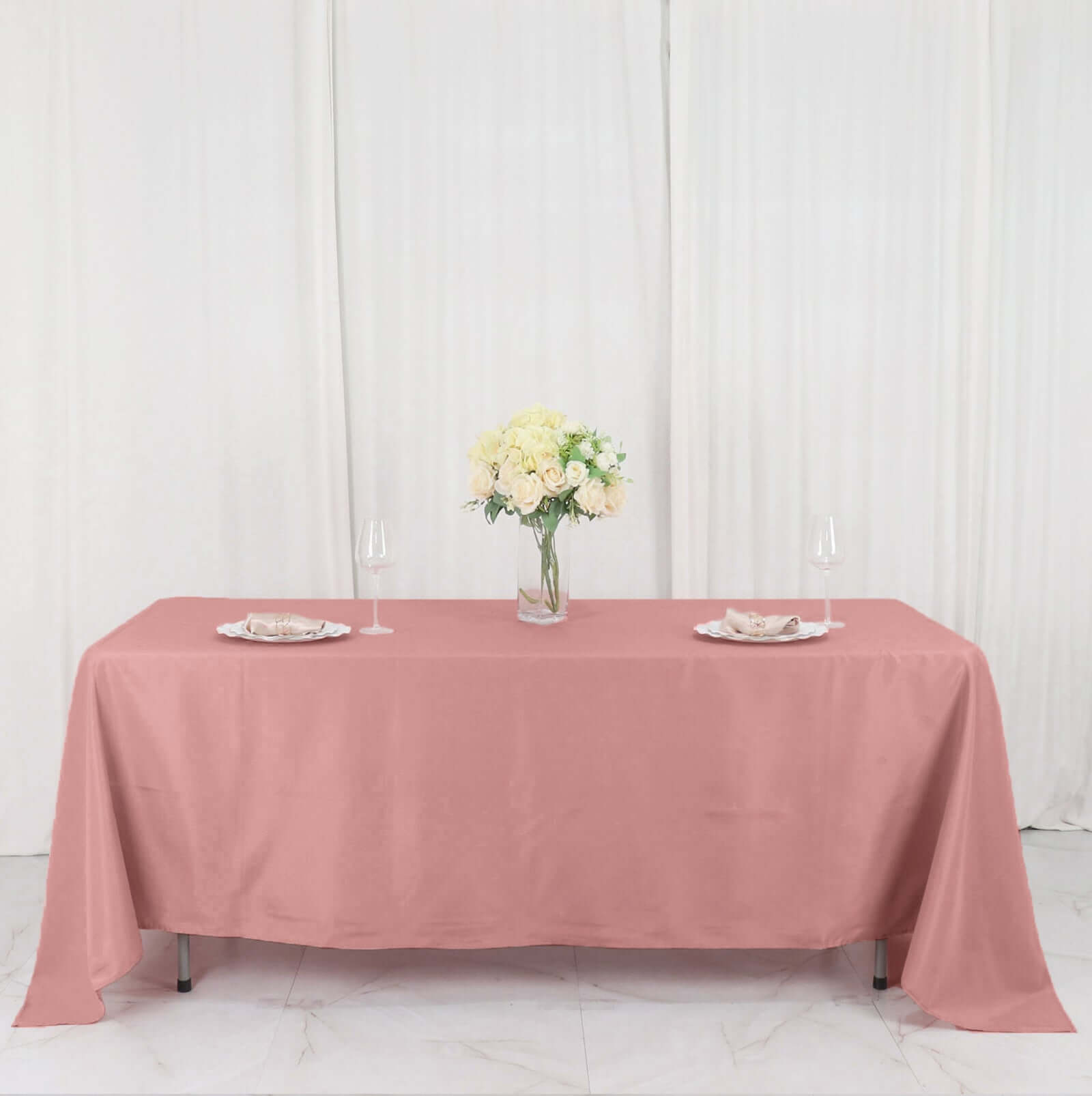 Polyester 72"x120" Rectangle Tablecloth Dusty Rose - Durable and Stylish Table Cover