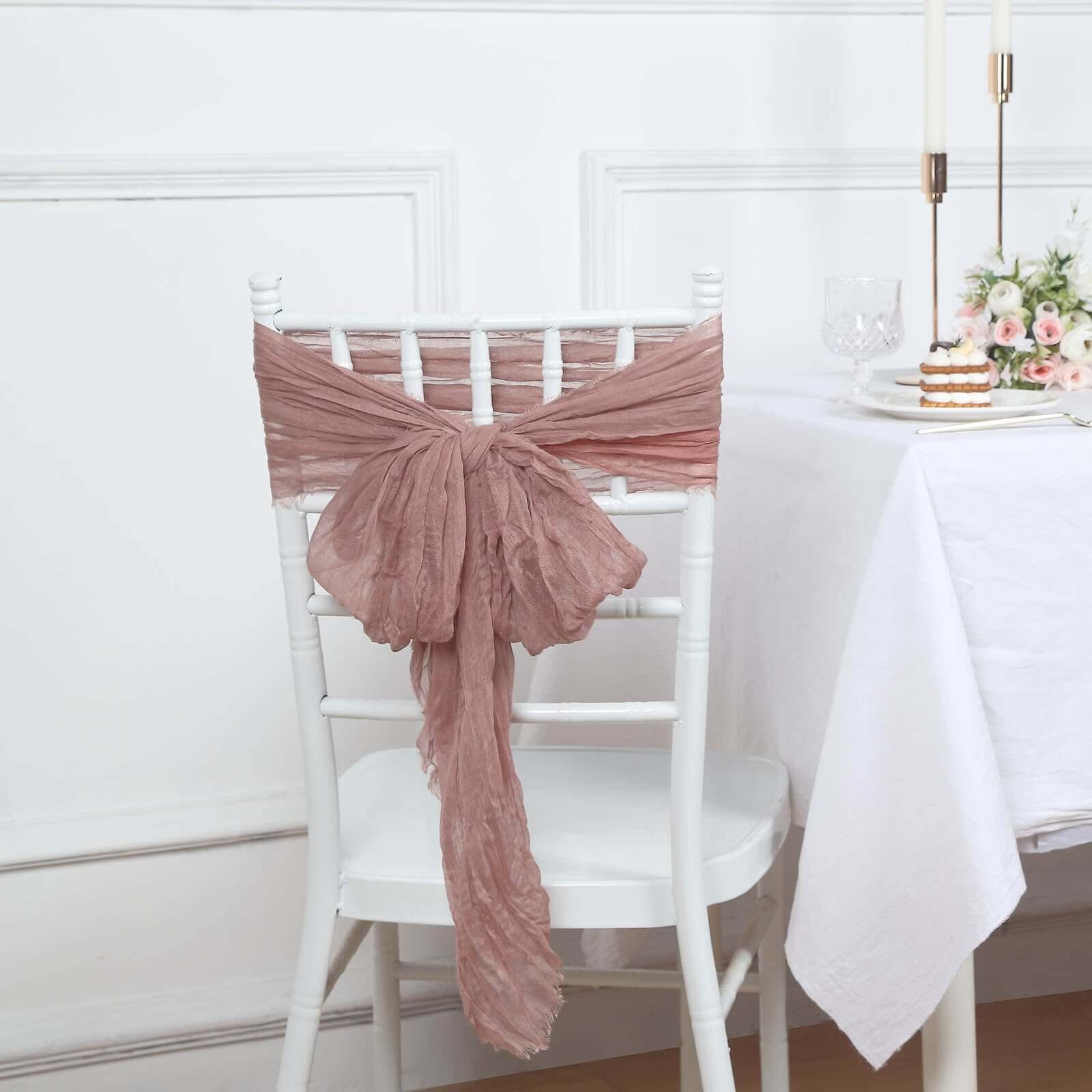 5 Pack Cheesecloth Gauze 16"x88" Chair Sashes Dusty Rose - Stylish Boho Decor for Weddings & Gatherings