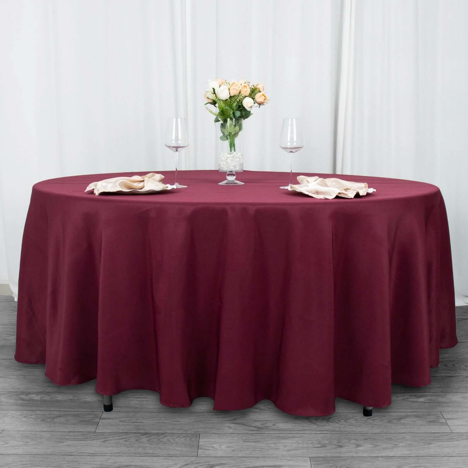 Premium Polyester 108" Round Tablecloth Burgundy - Wrinkle-Resistant 220GSM Table Cover