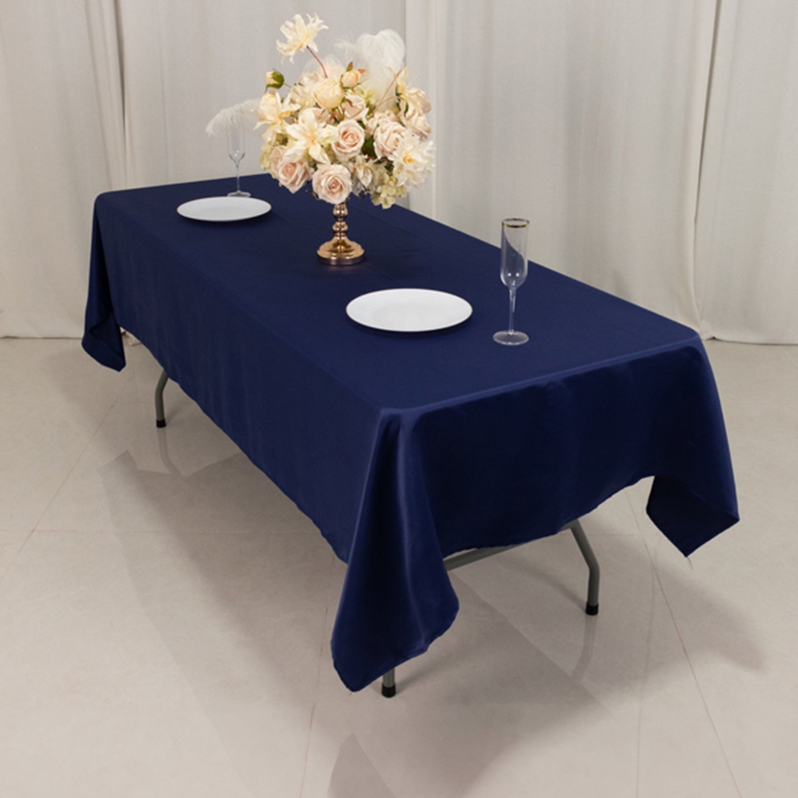 Lamour Satin 60"x102" Rectangle Tablecloth Navy Blue - Durable & Silky Soft Feel Table Cover