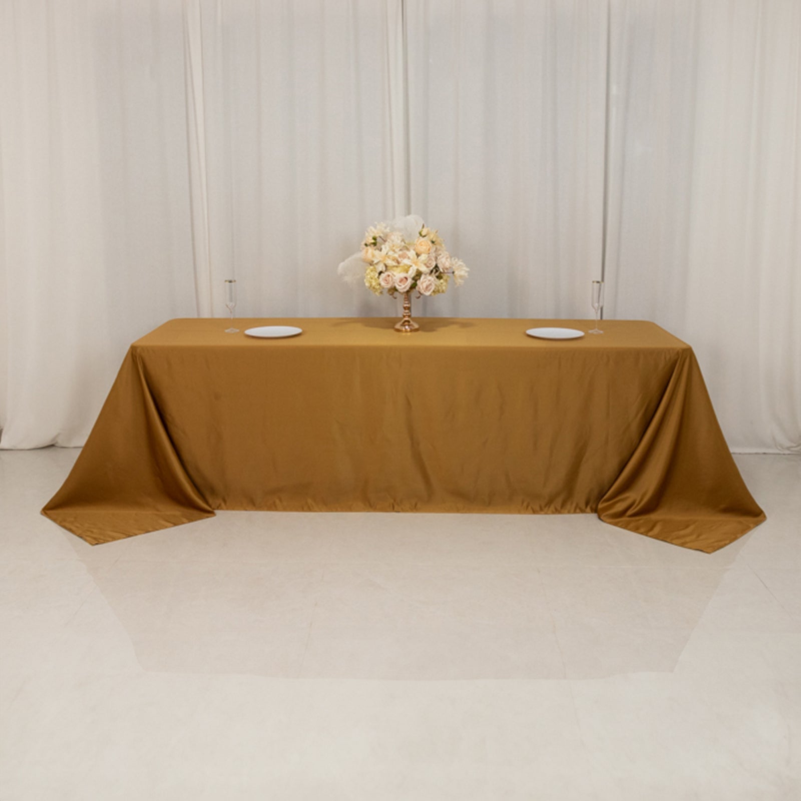 Lamour Satin 90"x156" Rectangle Tablecloth Gold - Luxurious, Soft Seamless Table Cover for Stylish Settings