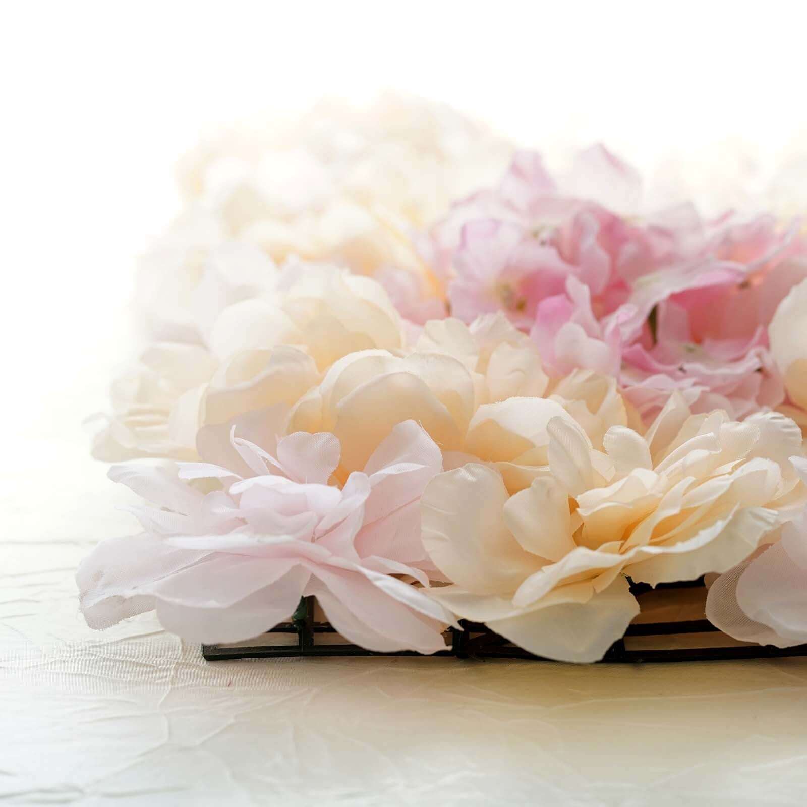 13 Sq ft. Pink Champagne UV Protected Assorted Flower Wall Mat Backdrop - 4 Artificial Panels